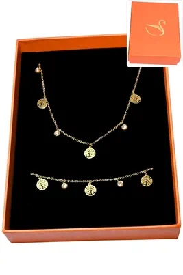 Coffret cadeaux orange parure bijoux arbre de la vie Or 58F96C 