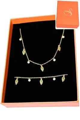 Coffret cadeaux orange parure bijoux feuille Or 700D45 