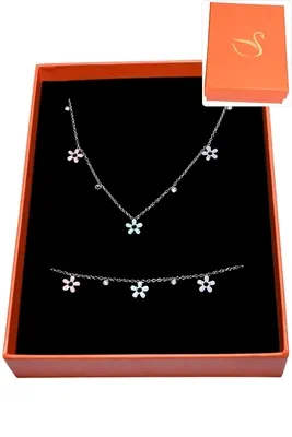 Coffret cadeaux orange parure bijoux fleur Argent