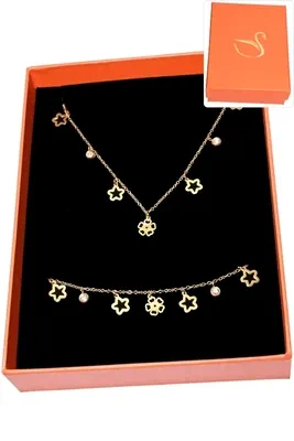Coffret cadeaux orange parure bijoux fleur Or ABABC4 