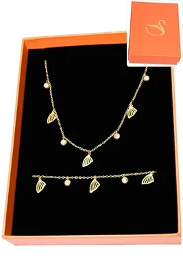 Coffret cadeaux orange parure bijoux feuille Or B8FA31 