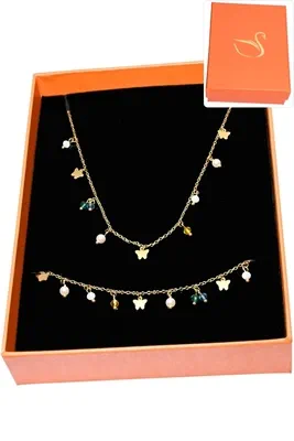 Coffret cadeaux orange parure bijoux papillon Or SAQ684 